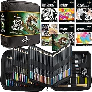 Castle Art Supplies gemischtes Kunstmittel Set | 120+ Künstlerstifte-Kollektion – Buntstifte, Aquarellstifte, Pastellstifte, Metallic-Stifte, Grafitstifte, Kohlestifte | Im übersichtlichen Reiseetui - Produktbild