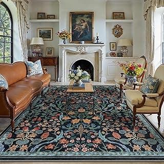 PureCozy Teppich Wohnzimmer 200x300cm Waschbarer Blumenmuster kurzflor rutschfest Weich Boho Vintage Teppiche Groß für Schlafzimmer Esszimmer Bedroom Living Room, Blau - Top Deal