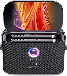 Karaoke Maschine anlage mit 2 mikrofonen, integriertes Liedtext-Display und Bildschirm, 140W Bluetooth mit hdmi anschluss, Selbstaufladend, Karafun App, Ideal für Home Party & TV Anschluss - Produktbild