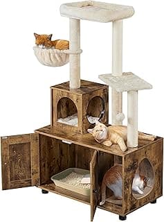 Yaheetech Katzenbaum mit Katzenklo Schrank, 134,5 cm hoch, All-in-One Kratzbaum mit Höhle Plattform Liegemulde, Katzenschrank für Katzentoilette, Vintagebraun-Beige - Günstig online kaufen