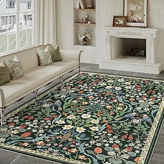 PureCozy Teppich Wohnzimmer 200x300cm Waschbarer Blumenmuster kurzflor rutschfest Weich Boho Vintage Teppiche Groß für Schlafzimmer Esszimmer Bedroom Living Room, Grün - Jetzt günstig kaufen