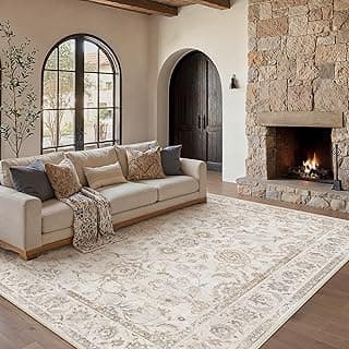 Beige Teppich Wohnzimmer 200x300cm Waschbarer rutschfest Cream Teppiche für Groß Vintage Schlafzimmer Esszimmer Bedroom Living Room Büro kurzflor Weich Carpets - Details ansehen