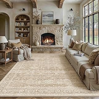 PureCozy Vintage Teppich Wohnzimmer 200x300cm Beige Schlafzimmer Wohnzimmerteppich Waschbarer Carpet Weich rutschfest Teppiche Esszimmer Büro Kurzflor Groß Tepich Carpets Rug - Super Angebot