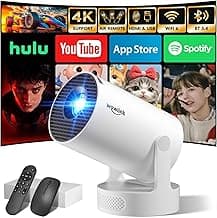 Mini Beamer 4K Unterstützt 2026 Neueste Eingebaute Apps 1080P FHD WiFi 6 BT 5.4 Auto Screen Keystone Korrektur Smart Projektor Tragbar Leichtes Gewicht, Niedriger Rausch, Ultrakurzfokus, Weiß