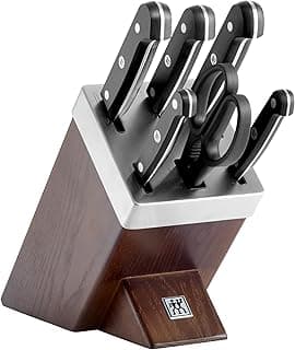 ZWILLING Gourmet Selbstschärfender Messerblock mit Messer 7-teilig, Rostfreier Spezialstahl, Made in Germany, Braun