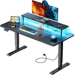 HLONONE Höhenverstellbarer Schreibtisch mit LED, 120 x 60 cm Gaming Tisch Höhenverstellbar mit 3 Steckdosen & 2 USB, Elektrischer Schreibtisch mit Monitorständer & Funktions-Memory, Schwarz - Günstig online kaufen